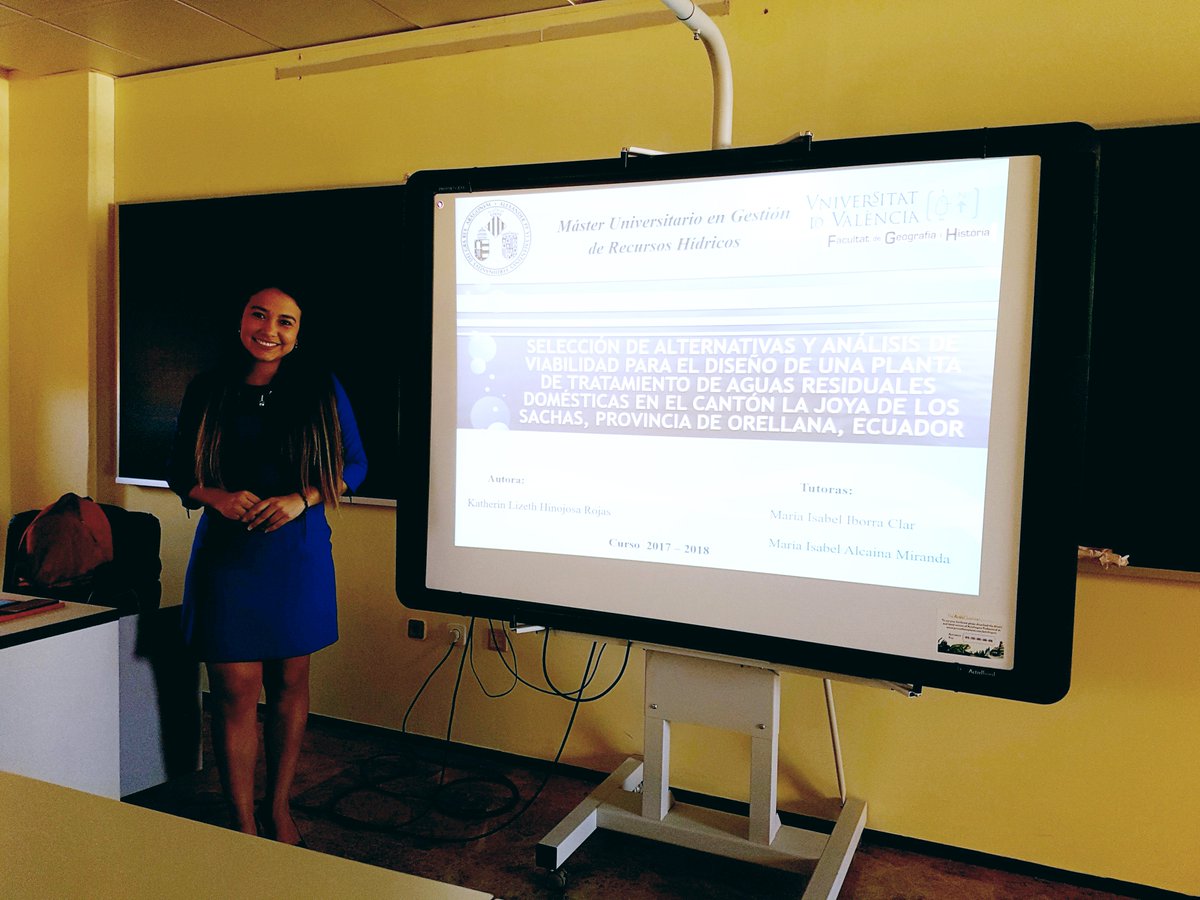 Hoy le damos la #enhorabuena a Lizeth Hinojosa por la defensa de su #TFM titulado: "Selección de alternativas y análisis de viabilidad para el diseño de una planta de tratamiento de aguas residuales domésticas en el Cantón la Joya de los Sachas, provincia de Orellana, #Ecuador"