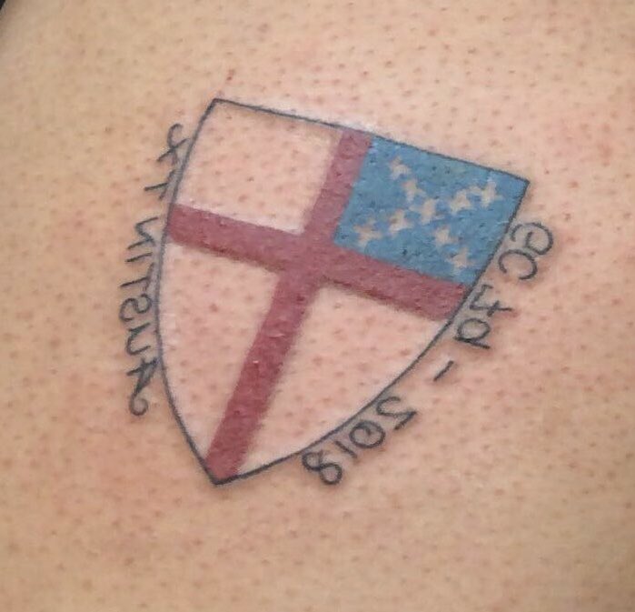 ElizabethBScot1's tweet photo. #jesusink  I’m the one that got the shield done at allsaints. #whathappensintexasstaysintexas https://t.co/cnTRJwty1c
