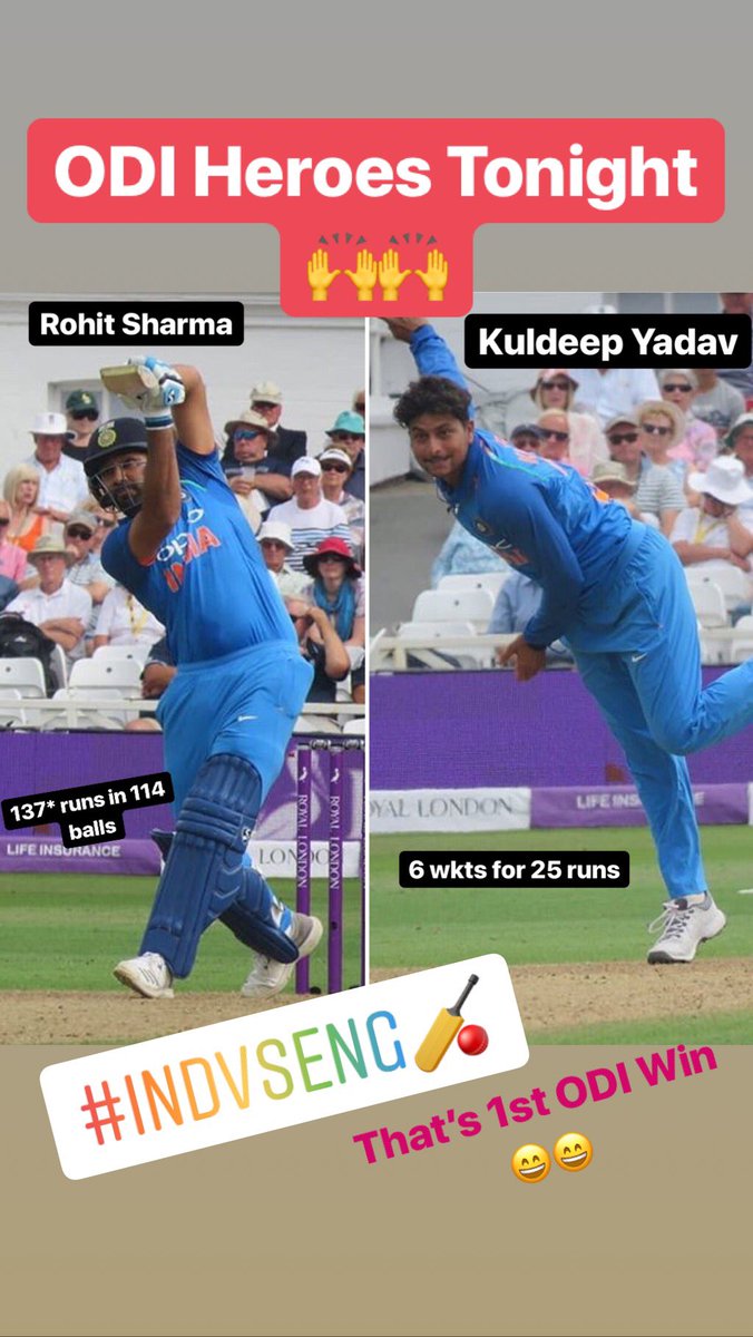sandhyasah01's tweet photo. What a combo...😁😁 fully power packed #INDVSENG #ODI2018 @ImRo45 @imkuldeep18 https://t.co/kEFlVz4Niv