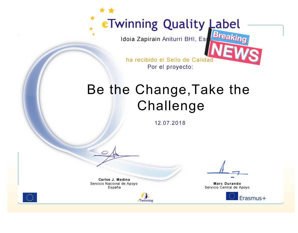 idoiazapi's tweet image. Aupa ekipoooo!  #bethechangetakethechallenge
#TeachSDGs
1. BatxAko #eTwinning proiektuak Kalitate Zigilua lortu du. Eskerrik asko  @eTwinning_es