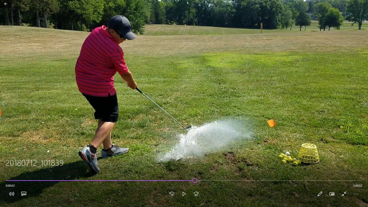 TBHSBoysGolf's tweet photo. Video screen shots of Nolan taking out a water balloon today at the last day of 2018 Trojan Golf Camp. https://t.co/UA3xEexR2C
