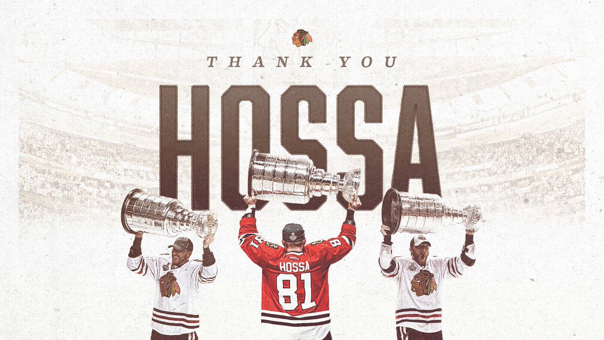 NHLBlackhawks's tweet photo. Your contributions to the #Blackhawks will never be forgotten. We’ve watched you hoist three Stanley Cups with our team, and you will forever be connected to the Blackhawks.

On behalf of our entire organization, thank you Marian Hossa! https://t.co/TTo2kv2iqA
