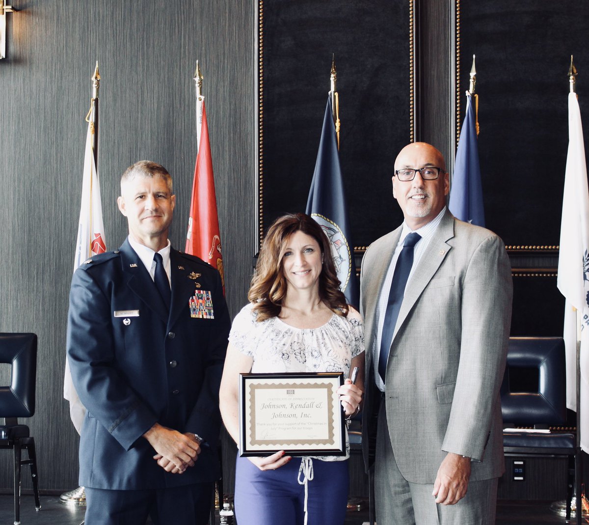 JosephBrooksPA's tweet photo. Yesterday the @LibertyUSO honored the organizations who supported our Christmas in July Care Package program. The community partners, like @jkjinc1, assembled the packages &amp; paid for the postage. Nearly 2,000 reminders of home will reach our servicemembers in the next 10-14 days. https://t.co/B7GDsHcZj4