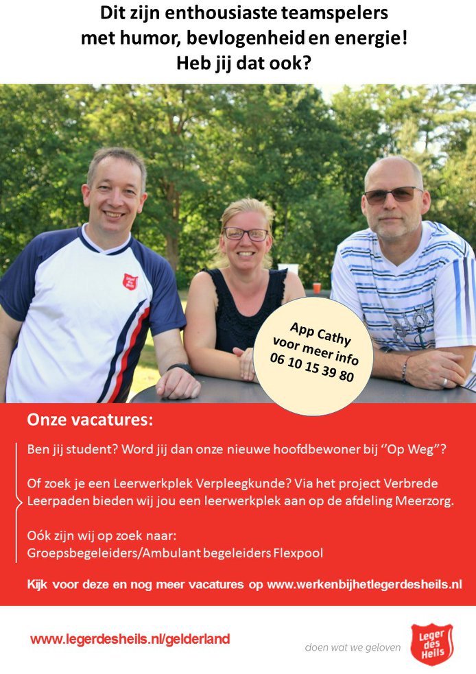 We hebben weer mooie vacatures...
Kijk snel op: werkenbijhetlegerdesheils.nl