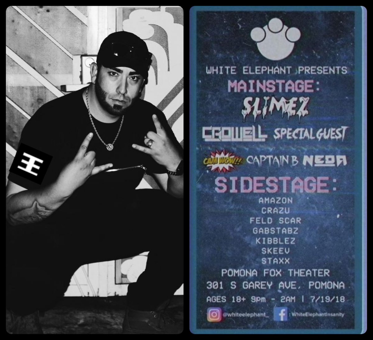 We are 7 days away, as <a href="/whiteelephant_/">映画「White Elephant」</a> brings the 🔥to #thepomonafoxtheater it's gonna be a night of pure bass and raging vibes, you definitely don't want to miss out! 🎧😱 I have hard copies at $10 so hit me up asap! 
 #pomona #bass #bassmusic #riddim #dubstep #SkeeV #slimez