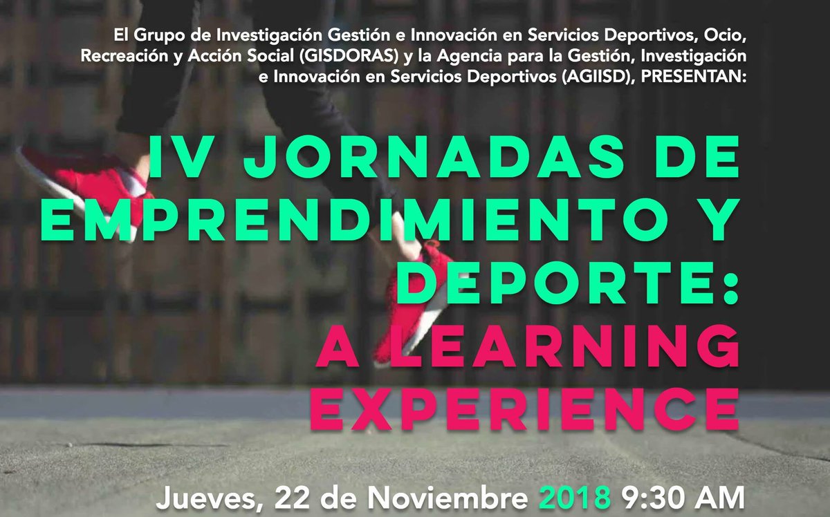 En breve podrás reservar tu plaza 😉 para las IV Jornadas de #Emprendimiento y #Deporte organizadas por #agiisd este año será toda una #LearningExperience