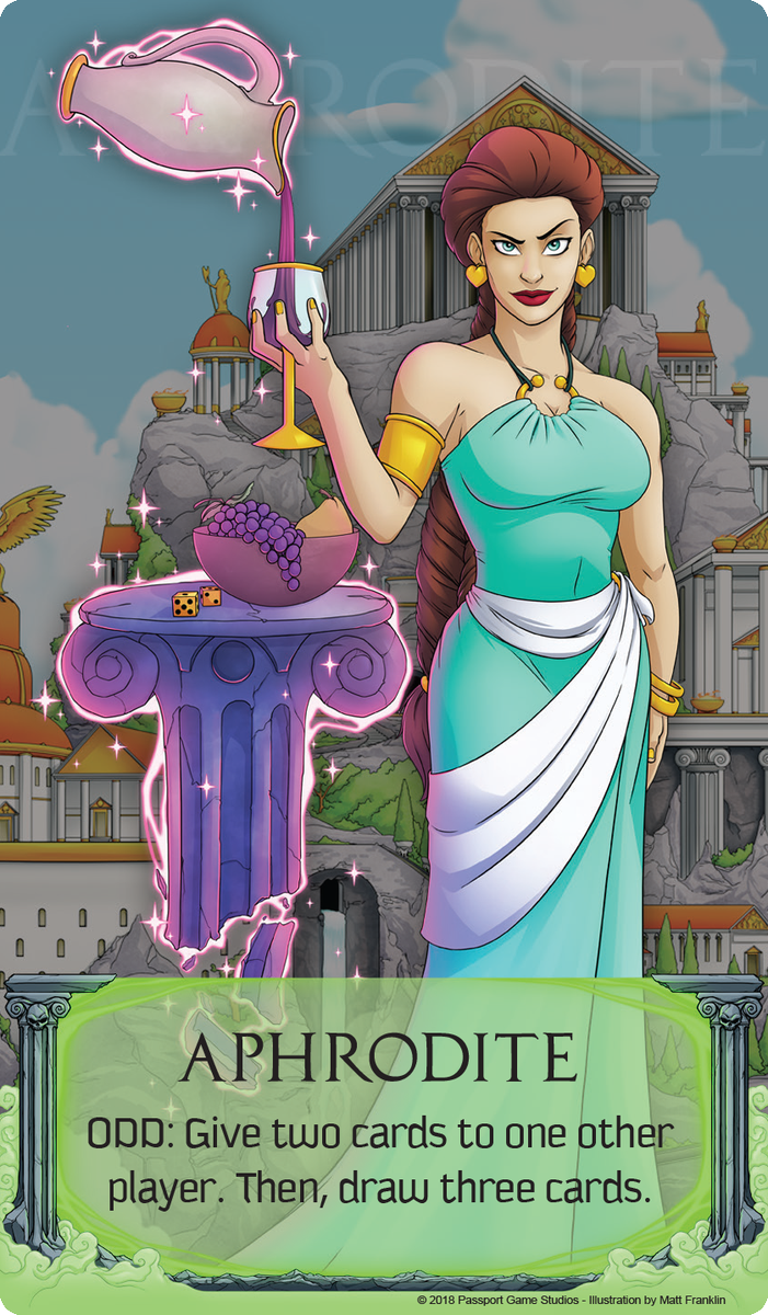 PassportGames's tweet photo. Last week Zeus made an appearance, this week, two powerful Goddesses from #FleecingOlympus make theirs; Aphrodite and Hera! Are you ready to take control of Mount Olympus? Come see us at Gen Con to get your copy, and contact your local retailer for pre-orders today! https://t.co/lCt09FGYJD