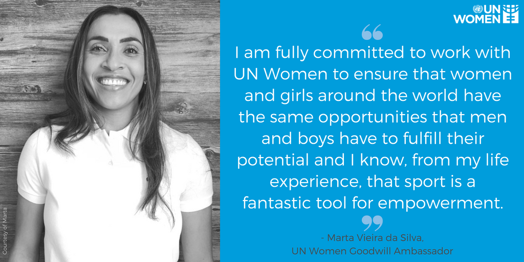 UN_Women's tweet photo. We're delighted to welcome Marta Vieira da Silva to the UN Women family as our Goodwill Ambassador for women &amp; girls in sport!

Find out more: https://t.co/R0fwtVP9pm https://t.co/3jhR1M3sx2