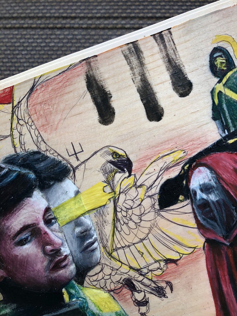 itsjent's tweet image. ||dema don’t-control us// @twentyonepilots 
[mixed media on wood, colored over image transfer]