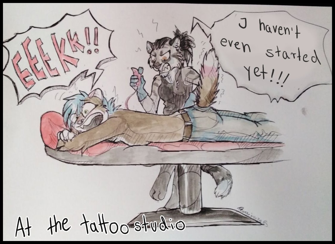 Revaivwra's tweet photo. 21/30 #dailyuploadchallenge
Today i went with @Windmelodie to her tattoo session as emotional support. While @LunakiaDraws was doing her awesome work (go check her stuff out, WOAH!) i had time for some shenanigans in the form of drawings
#tattoo #art #doodle https://t.co/fkjw98Dcos