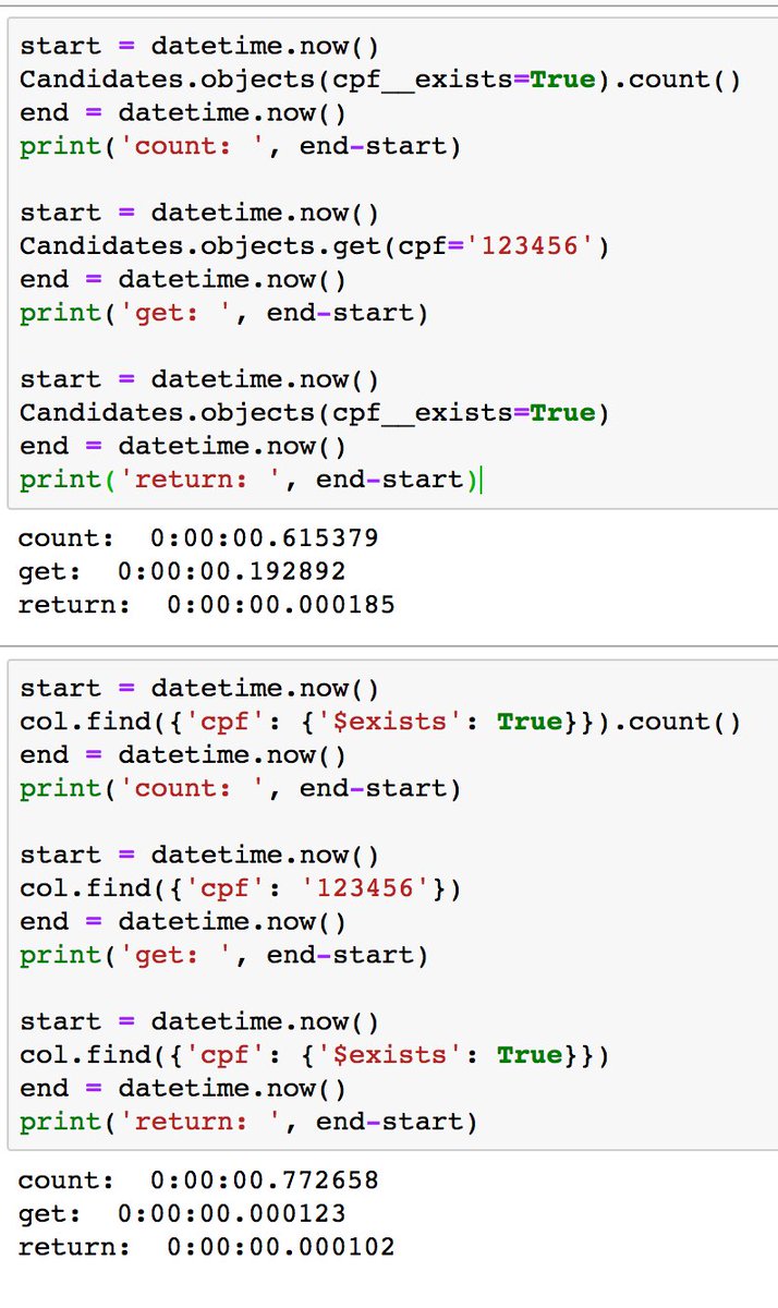 leleportella's tweet image. I am comparing queries made by #mongoengine and by #pymongo. Somehow, #pymongo is extremely faster but #mongoengine uses pymongo underneath. Any one know what am I doing wrong? #RTplz