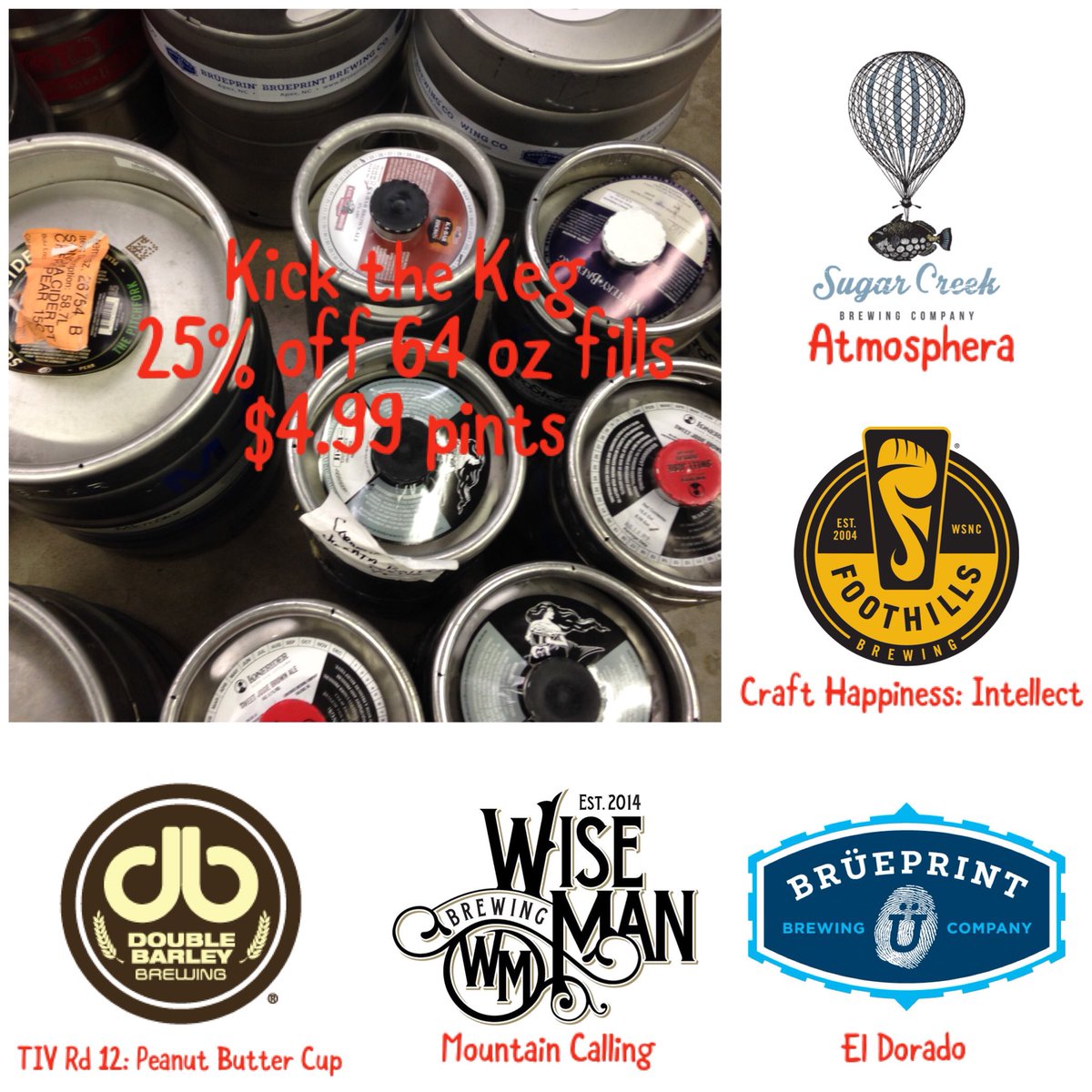 BeerGrowlerWS's tweet photo. Let’s kick the weekend off with kick the keg specials @BeerGrowlerWS!
#myws #WSNC #wsbeer #336beer #triadbeer #trianglebeer #cltbeer #ncbeer
@sugarcreekbrew
@FoothillsBeer
@GrabABrueprint
@WiseManBeer
@doublebarley https://t.co/fCkWr2kC7R