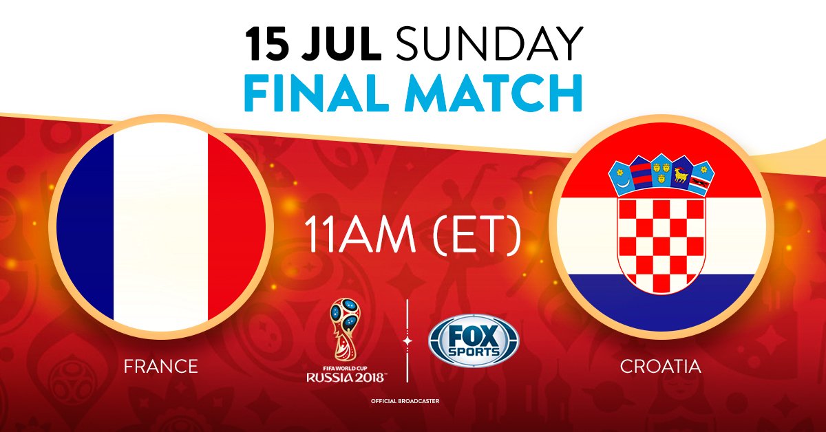 IT'S THE BIG ONE! Who's going to be the world champion? 🏆 #France 🇫🇷 or #Croatia 🇭🇷?

With Sling TV, you can watch the FIFA World Cup™ in French and Portuguese on Fox Sports and much more for as low as $10 a month! Sign up right now! sling.com/international-…
