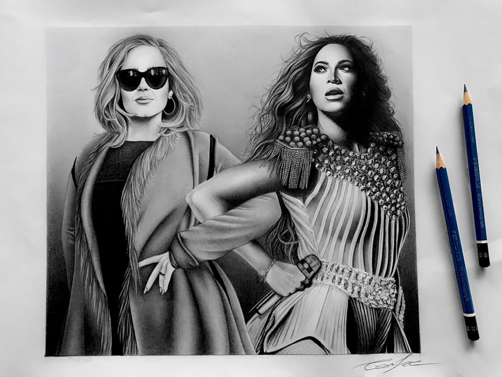 Katja_art_'s tweet image. Queen A &amp;amp; Queen B 
#Adele #Beyonce #art #drawing #portrait #queen #fanart