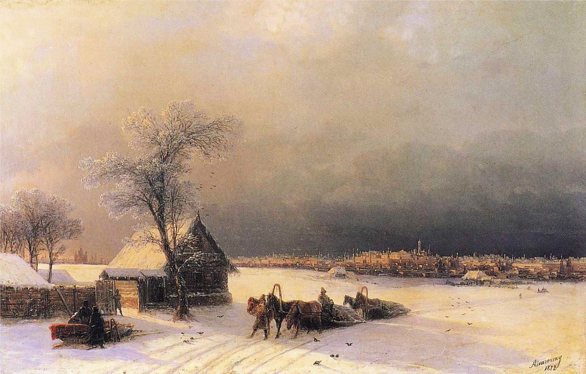 I said I'd post Aivazovsky paintings to combat the ugliness on twitter. Well, twitter, I can do this all day. And, because it's approximately 4,000 degrees here..."Moscow in Winter from the Sparrow Hills"
