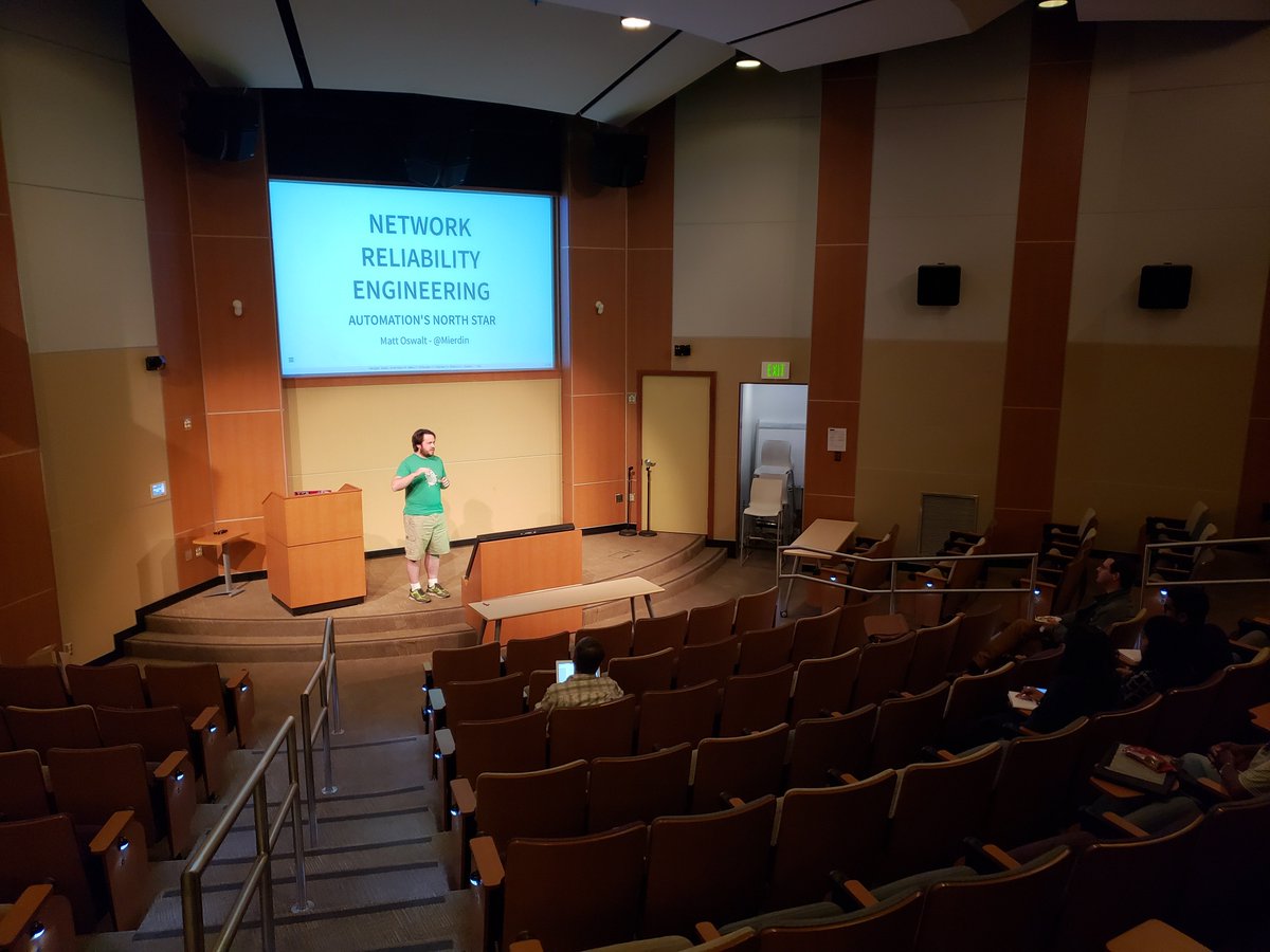 sunkuranganath's tweet image. &quot;Network Reliability Engineering - Automation’s North Star&quot; by @Mierdin for #openstack8bday at #openstackpdx meetup!