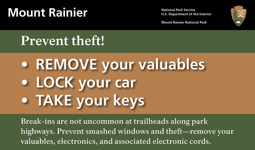 Vehicle break-in warning: remove your valuables, lock your car, take your keys.