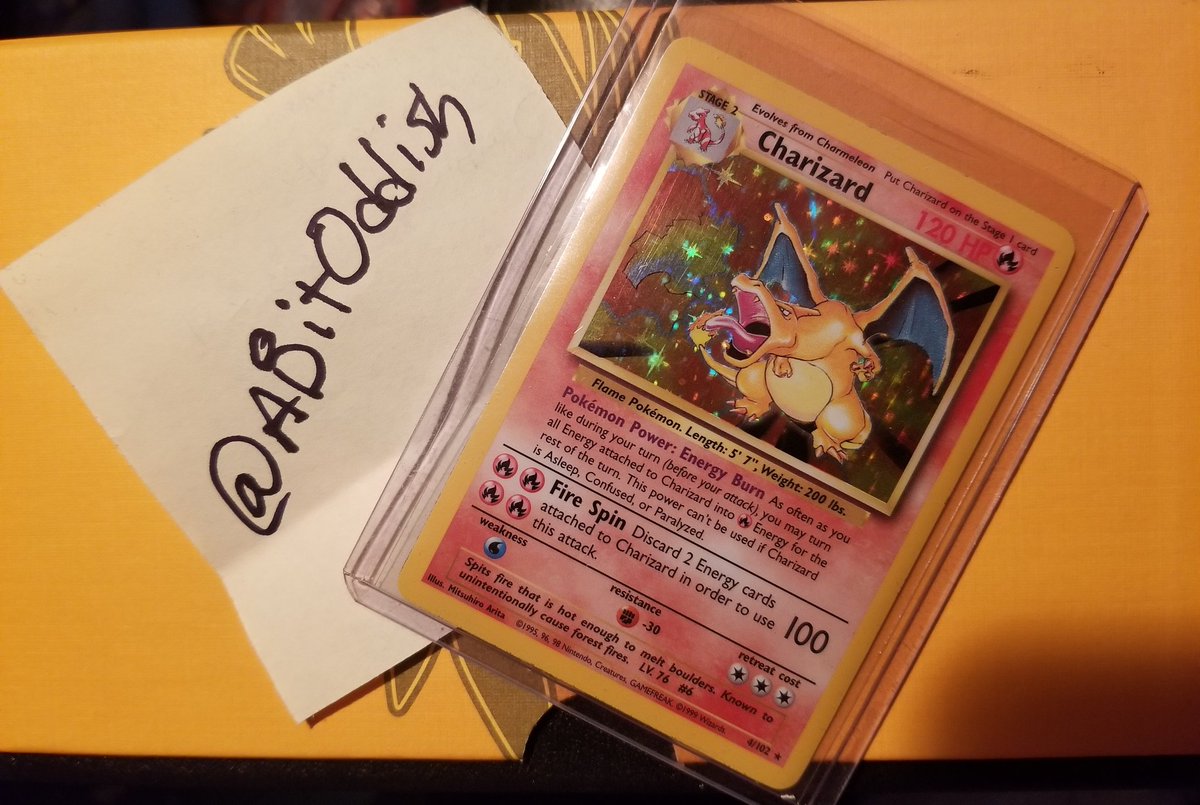Got some pretty sweet grades from <a href="/PSAcard/">PSAcard</a> (you guys will see soon), so to celebrate, I'm giving away this Base Set Charizard! All you have to do is retweet this tweet and follow my Twitter to enter! Giveaway ends August 1st! Good luck everyone! 😁👊