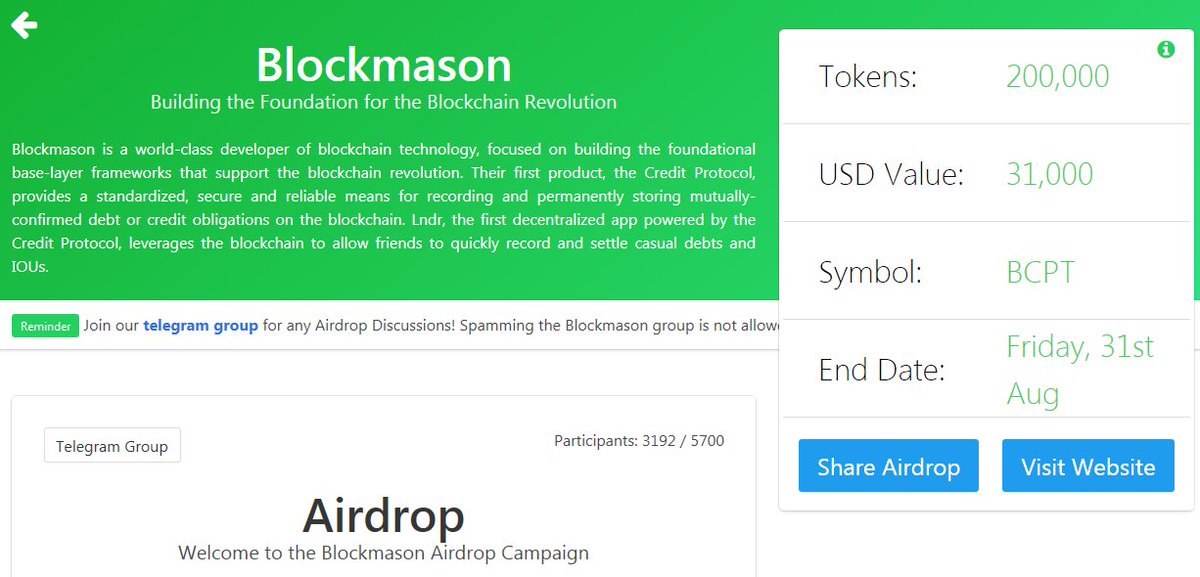 coinstreasure's tweet image. Join the #Blockmason #Airdrop 
On Bountyhive! bountyhive.io/join/airdrops/…
Blockmason is a world-class developer of #blockchain technology, focused  on building the foundational base-layer frameworks that support the  blockchain revolution.