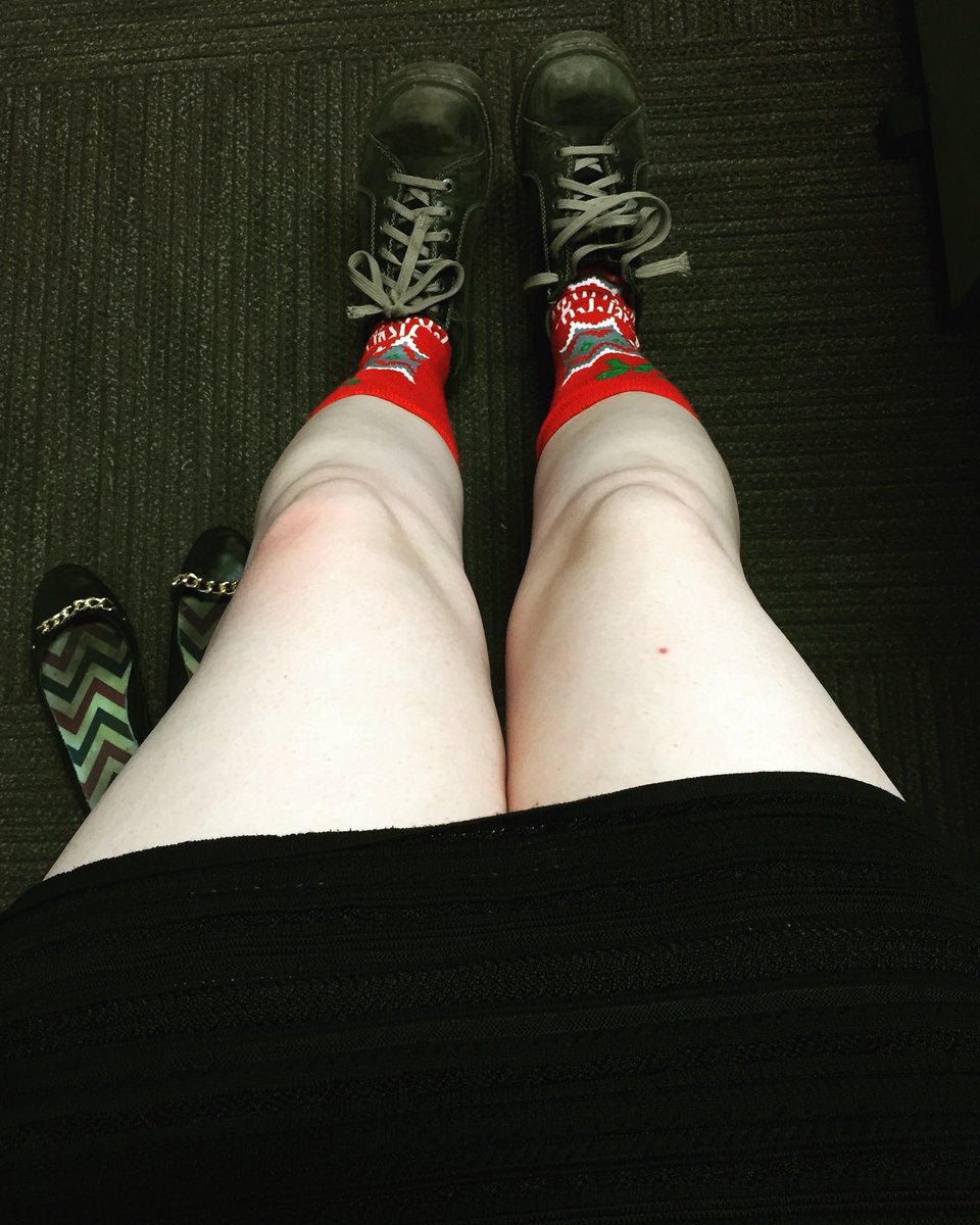 Yesterday I wore a skirt b/c I finished up in the warehouse. Naturally I was sent back to the warehouse. 

Nothing screams #museumprofessional like a woman in steel toed shoes, Xmas themed toe socks &amp; a skirt in a warehouse!
#museumlife