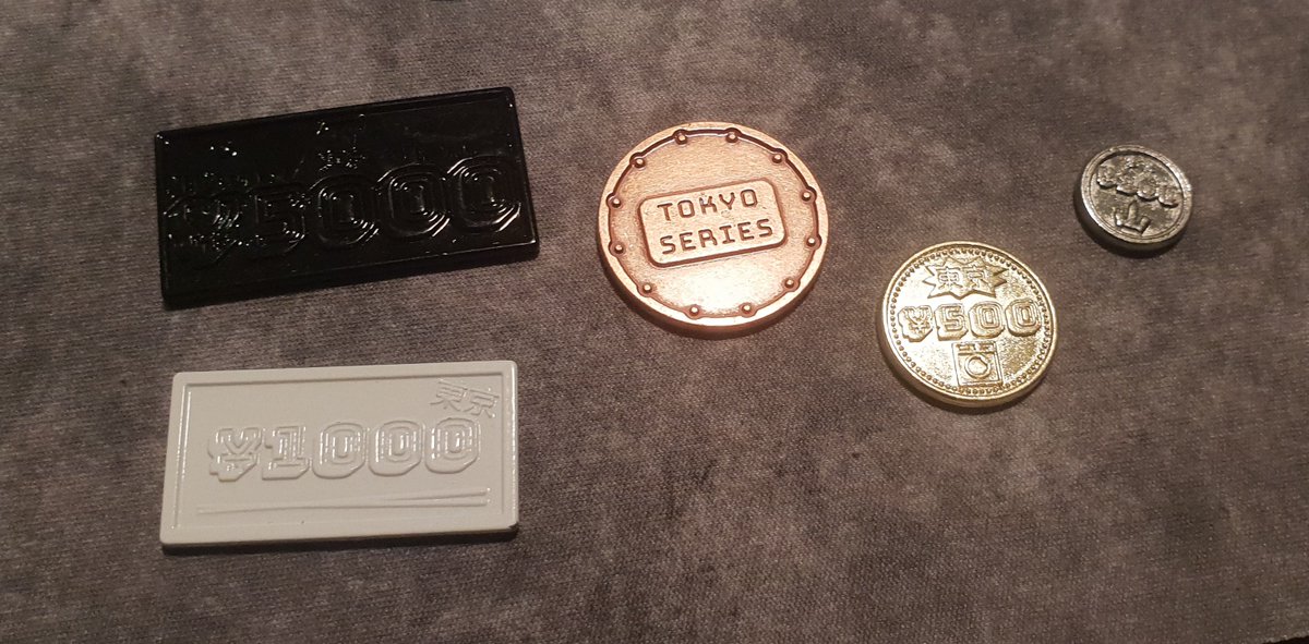 board_curious's tweet photo. Fortunate enough to see the production proofs of the @DarkFlightGames Tokyo Series games today and to play a game with @thejordandraper! 

The metal coinage is absolutely fantastic! If you backed it as an extra or qualified for it as a freebie, it was worth it! https://t.co/7ZTusBf0Uw