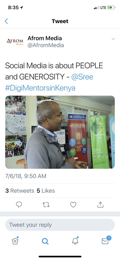 sree's tweet photo. Thank you, @shadrackagaki @APF_Kenya @AfromMedia for hosting @fuzheado & me for a social media and @wikipedia workshop in Nairobi’s American Space (a nice venue sponsored by @USEmbassyKenya). Inspiring to meet so many folks in diff walks of life. #digimentorsinkenya #lihnivasans https://t.co/uDhGVftnF1
