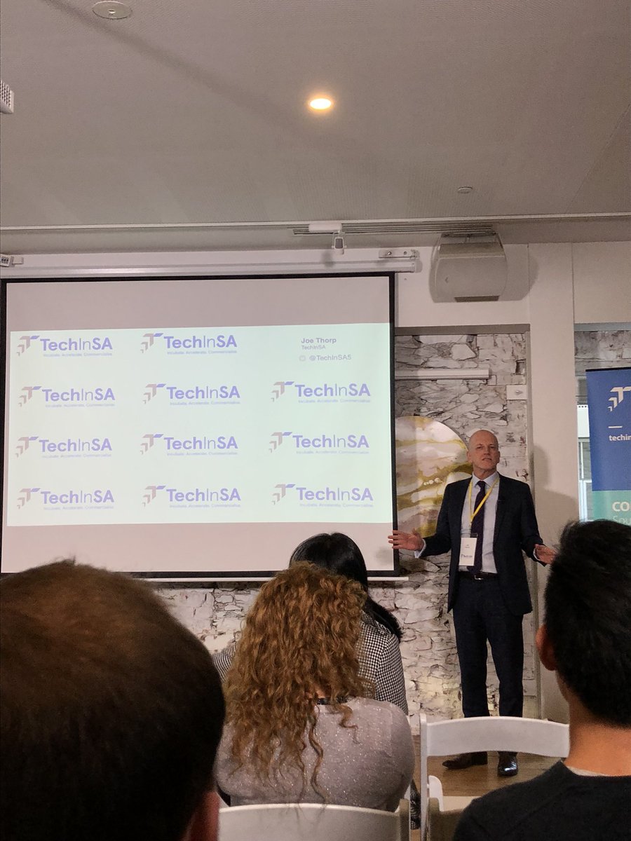 CoworkingSA1's tweet photo. State Government is about filling gaps in ecosystem, not competing. @JoeThorp outlines the wealth of support &amp; resources from @TechInSA5 #reversepitch https://t.co/Z5Yj5O8QqU