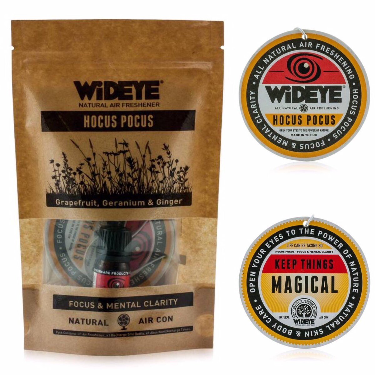 It’s #FridayThe13th today, so here’s our popular #HocusPocus Air Freshener Pack to ward off any bad happenings!  We've combined #Grapefruit, #Ginger &amp; #Geranium #EssentialOils to create this #NaturalAirFreshener that enhances focus &amp; mental clarity. wideye.co.uk/products/hocus…