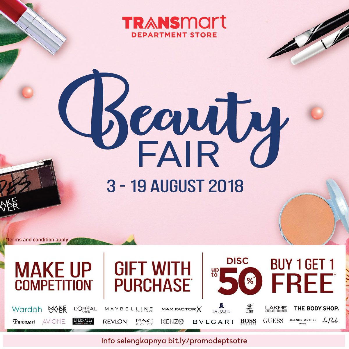 Transmart_IND's tweet photo. Tunjukkan Anda bisa tampil menawan di Make Up Competition Transmart Carrefour bersama @wardahbeauty & @makeoverid ada voucher ratusan ribu rupiah. Event berlangsung 11 & 18 Agustus 2018, daftar di https://t.co/bt6LfCsz6y
#PromoDeptStore #DeptStoreTransmart #JumatTerhemat https://t.co/o7bus02jgc