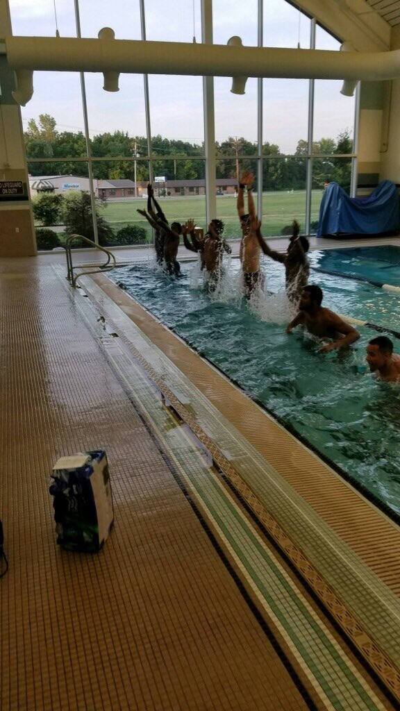 AStateMB's tweet photo. Not every workout is about strength. We switched it up and had a great recovery/mobility/landing technique workout in the pool this evening. #WolvesUp #HumbleNHungry https://t.co/13BRqOPVLW