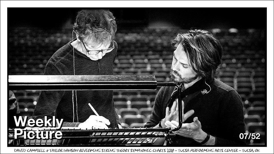 hansonmusic's tweet image. In this pic our esteemed collaborator David Campbell and Taylor are reviewing charts for our new String Theory project, which premiers this WEEKEND in Columbus for the first time in front of an audience. We hope to see you there.
