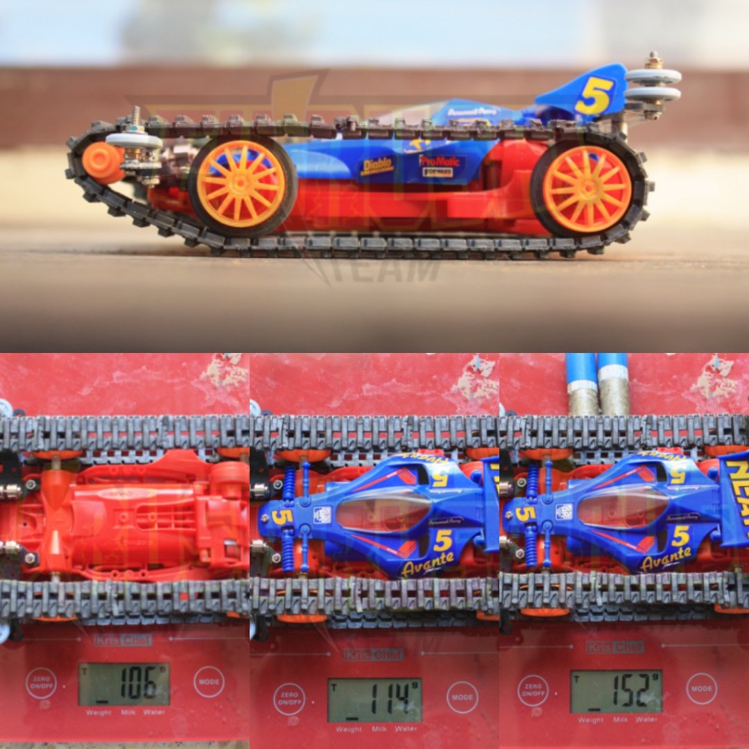 TeamFlazh's tweet photo. W.I.P. still with the tank, above: previous setup, below: upgraded setup, with additional parts (for more convenient street race), next image is the weight of the first version.
Working on the body now...
Have a great friday!
#ARchassis #ARtank #tanktread #tamiyacrawler https://t.co/XJg731GMy0