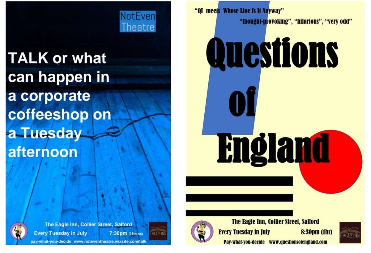 markcreid's tweet photo. We're taking #QuestionsofEngland to @TheLibraryUoS today 12:30pm for their #FestivalofResearch. I'm unsure whether they're expecting me to have actually done some.
Don't forget we're #EveryTuesdayInJuly @EagleInnSalford for @GMFringe and @NorthWestEnd described it as "fabulous". https://t.co/QLImHMFqNp