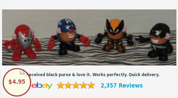 jenmason2's tweet image. Ending Soon Mr. Potato Head LOT Mini Marvel Super Heroes Spider-Man Iron Man Capt. America... | eBay #hasbro #marvel #minimarvel #superheroes 
goo.gl/B2ssi4
(Tweeted via PromotePictures.com)