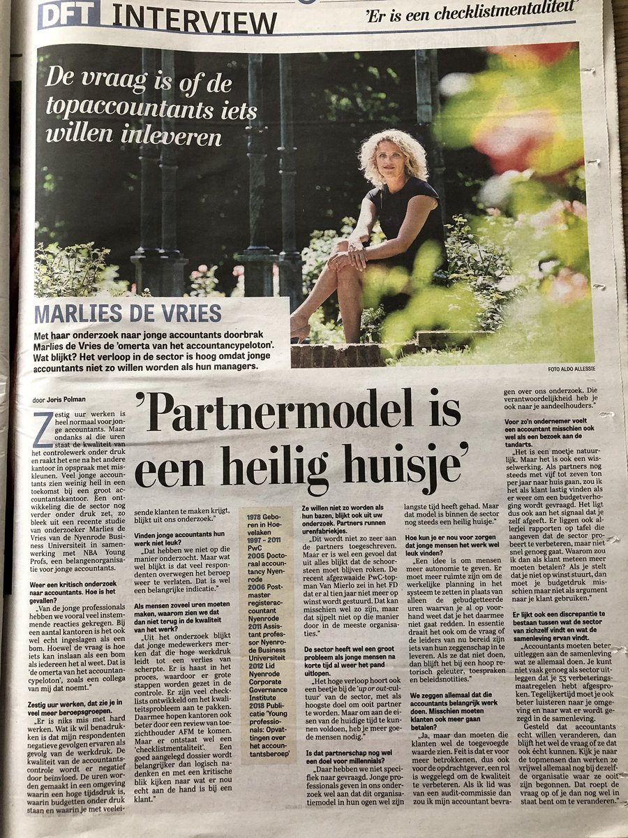 ‘Partnermodel is een heilig huisje’: <a href="/marlies_vries/">marlies de vries</a> van <a href="/NyenrodeBU/">Nyenrode</a> over haar onderzoek naar werkdruk bij jonge #accountants in de <a href="/telegraaf/">De Telegraaf</a>