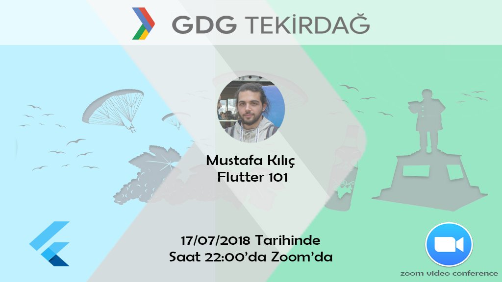 Bu etkinğiliğimizde Google'ın yeni teknolojilerinden biri olan Flutter'a ufak bir giriş yapacağız. Zoom video konferans ta gerçekleştireceğimiz etkinliğin konferans linkini başlama saatine yakın paylaşacağız. Konferans içeriğine meet up tan ulaşabilirsiniz meetup.com/tr-TR/gdgtekir…