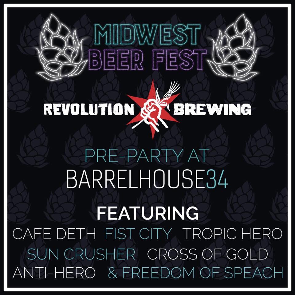 Midwest Beer Fest PRE-PARTY 🍻

<a href="/Barrelhouse34/">Barrelhouse 34</a> will be featuring <a href="/RevBrewChicago/">Revolution Brewing</a> delicious beer!
 
#tellyourfriends #mwbf2018 #midwestbeerfest2018 #beer #revolutionbrewing #champaignil #champaignillinois #downtownchampaign #chambana