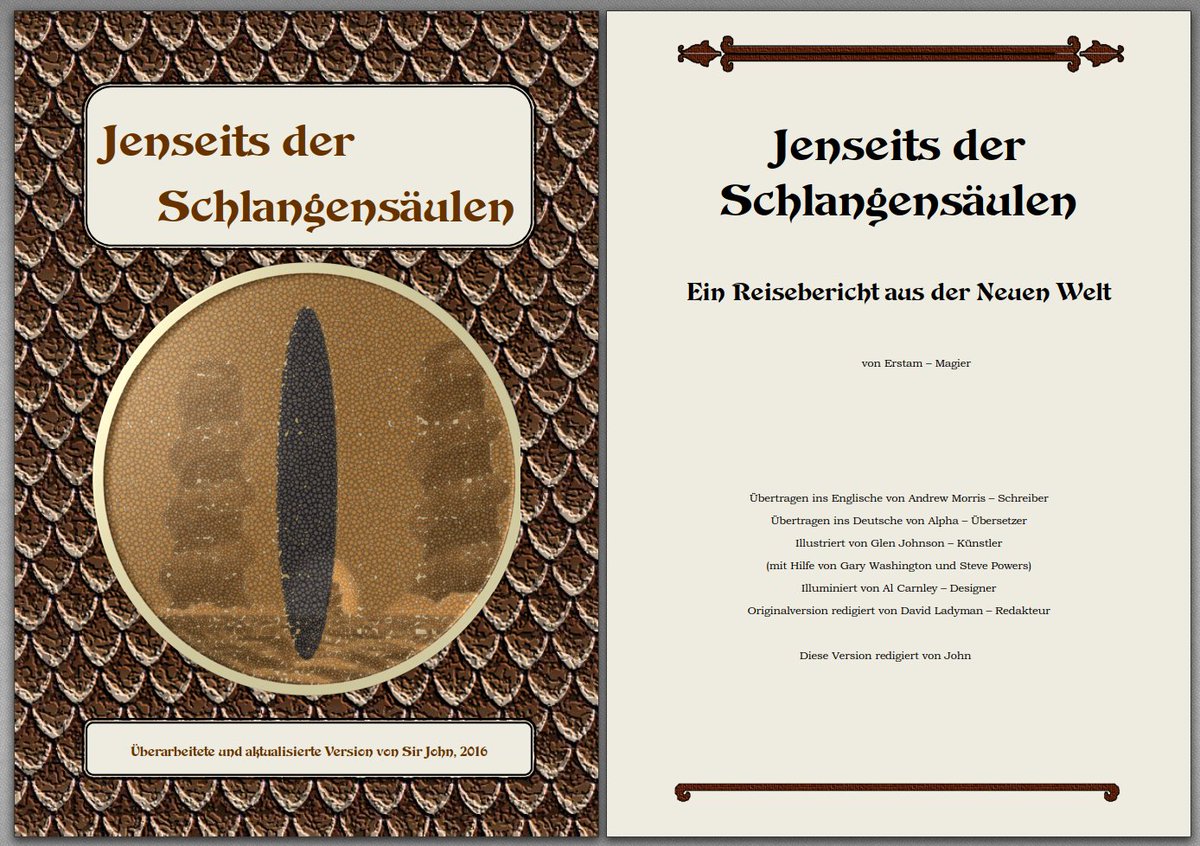 sirjohn_net's tweet image. German Version of U7SI Manual "Beyond the Serpent Pillars" I did in 2015. I hope, you guys don't mind the alternative cover. Though my artistic skills are next to none, I think it turned out ok. Still love that snake eye :-)

#sundaylecture #ultima #serpentisle