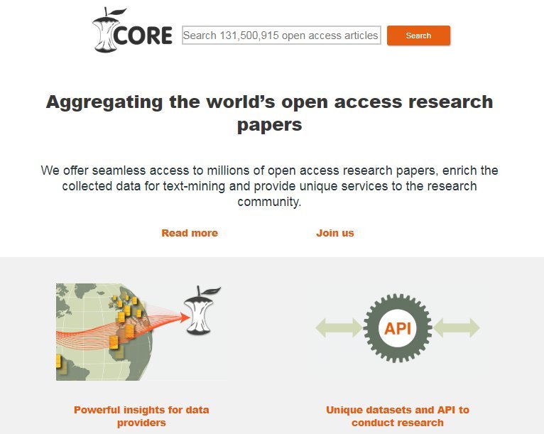 Jisc's tweet photo. You can now search millions of #openaccess papers and articles with our #CORE service, take a look 🗃 https://t.co/m5oTkKh18A https://t.co/VJefpmvPG7