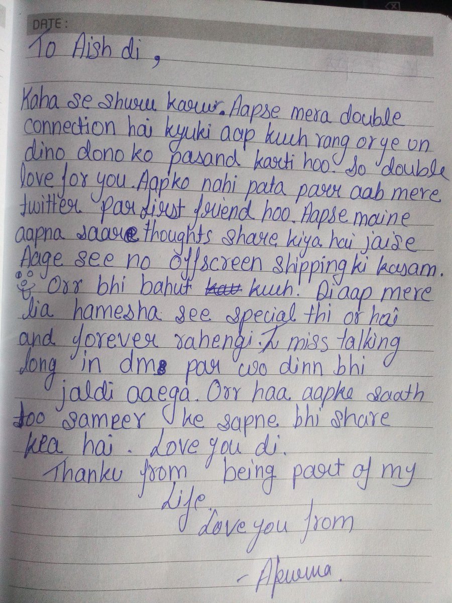 theUnsungTweety's tweet image. A surprise for you Aish di😘😘❤️
I hope you are able to read because my hand writing is worst😬
Love you and I hope we will be always their for each other
                       -With Love Apurva #HandwrittenNote 
@Aishlokhande