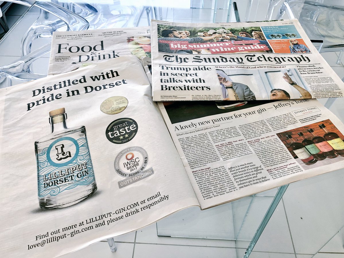 Great to see our first full page in a national Sunday paper <a href="/Telegraph/">The Telegraph</a> proud to shout about #Dorset #FoodandDrink exciting times for us at #LilliputGin lilliput-gin.com