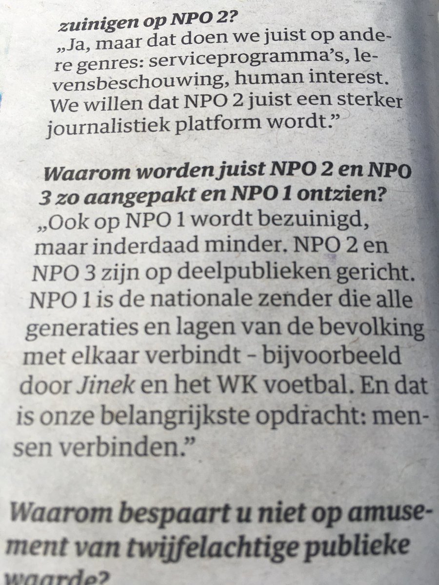 PodiumT's tweet image. @NPO1 @fransklein Ik wil niet alleen maar #jinek en #WKVoetbal2018 !!! Dat #verbind mij niet!