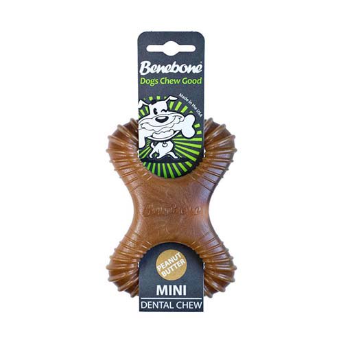 VegaVriend's tweet photo. De Benebone Dental Chew (small) met Pindakaas smaak is een harde nylon bot, geschikt voor de kleine hond. Hier kan hij uren, dagen, weken, misschien wel maanden lang op kauwen. Deze Jumbo is 14x9 cm groot en weegt 140 gram. https://t.co/v3FqzFBB6J