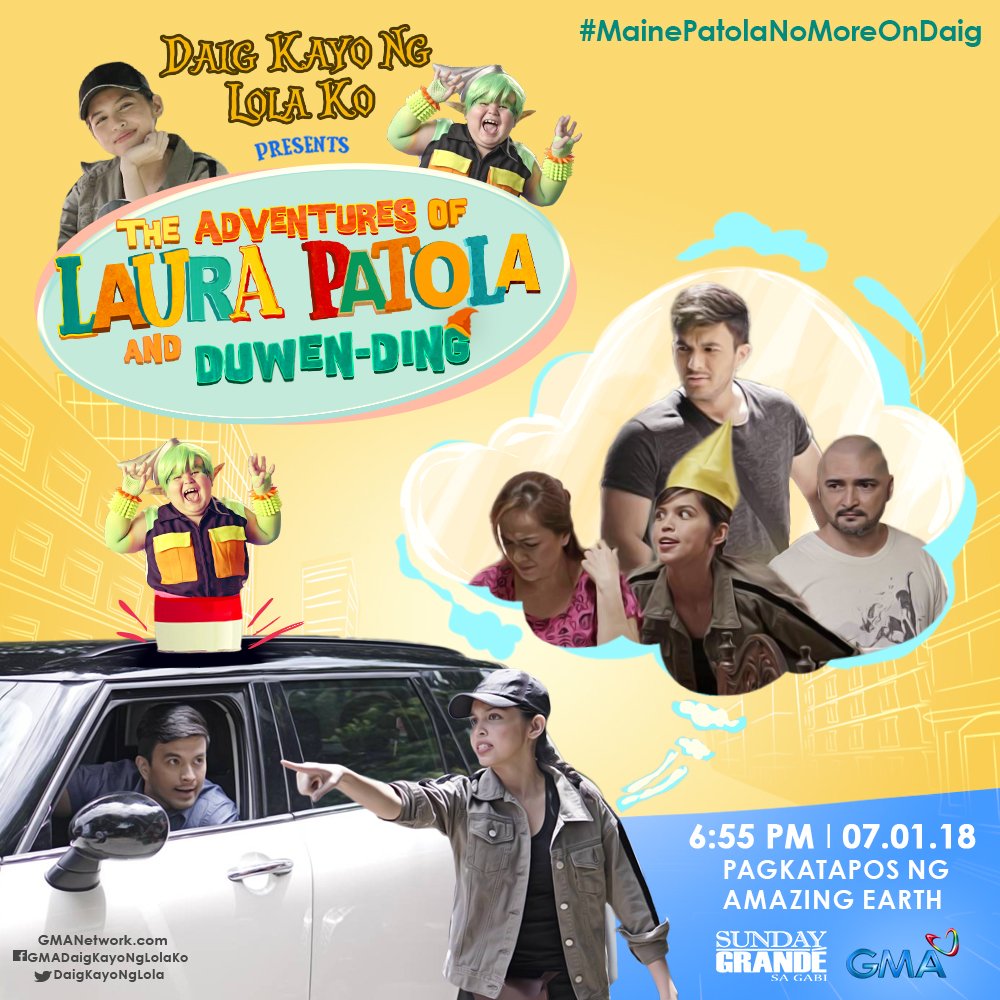 gmanetwork's tweet photo. .@DaigKayoNgLola: Nagbabalik-Daig Kayo ng Lola Ko ang nag-iisang @mainedcm kasama ang cute na cute na si @baebybaste!

Official hashtag: #MainePatolaNoMoreOnDaig https://t.co/ddRutt0IXk