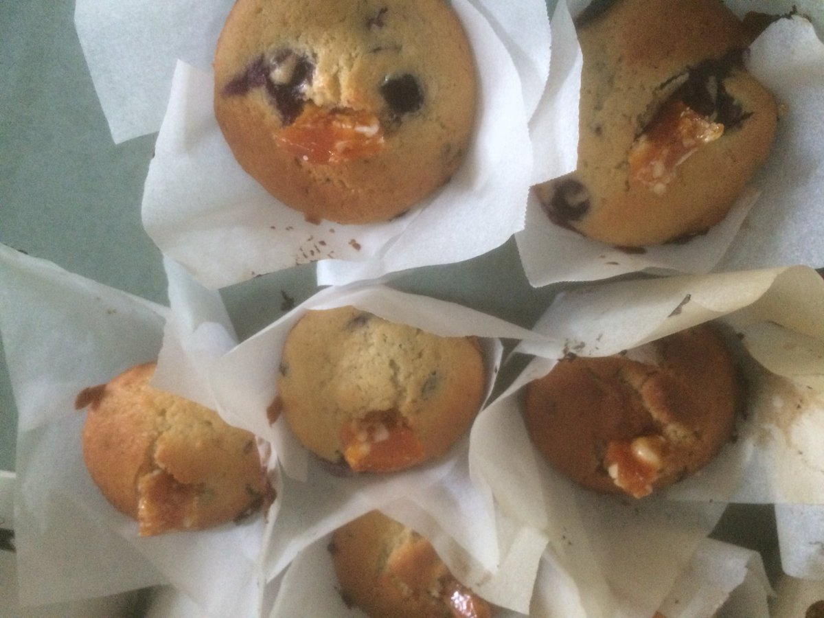 Blueberry and roasted macadamia muffins with roasted macadamia praline shard on top