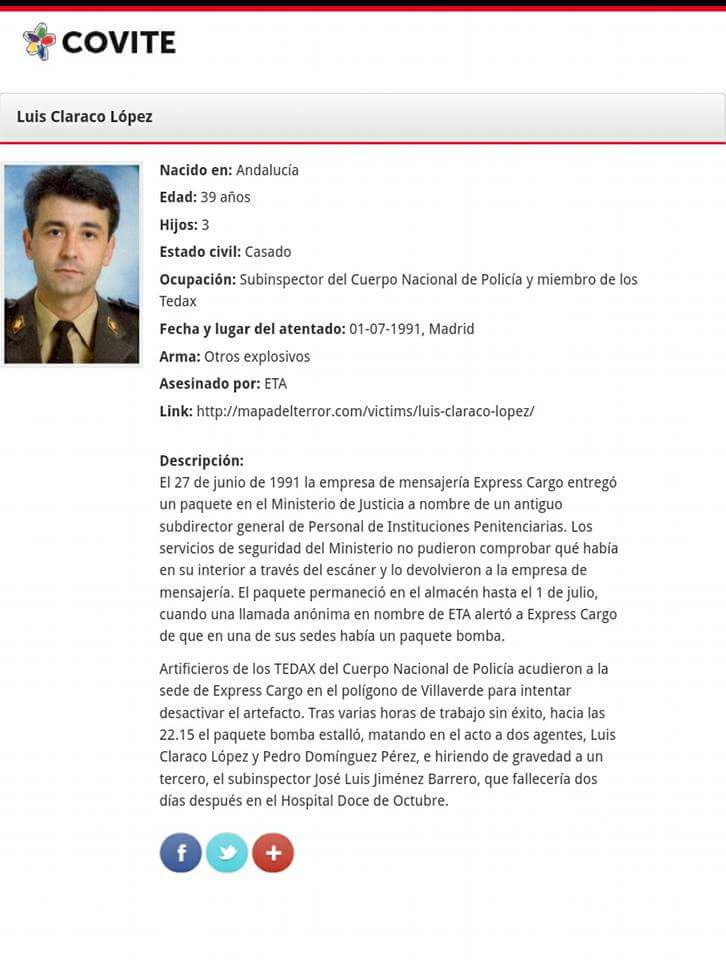 ConsuorF's tweet photo. #TalDiaComoHoy #ETA asesinó en #Madrid a los artificieros de la @policia Luis Claraco, Pedro Domínguez y JL Jiménez.
#Héroes
Sólo un condenado: Urrusolo Sistiaga
Recuérdales!
Sr. @sanchezcastejon la prioridad de su gobierno tienen que ser las víctimas no los verdugos. https://t.co/PSjCKuYKKX