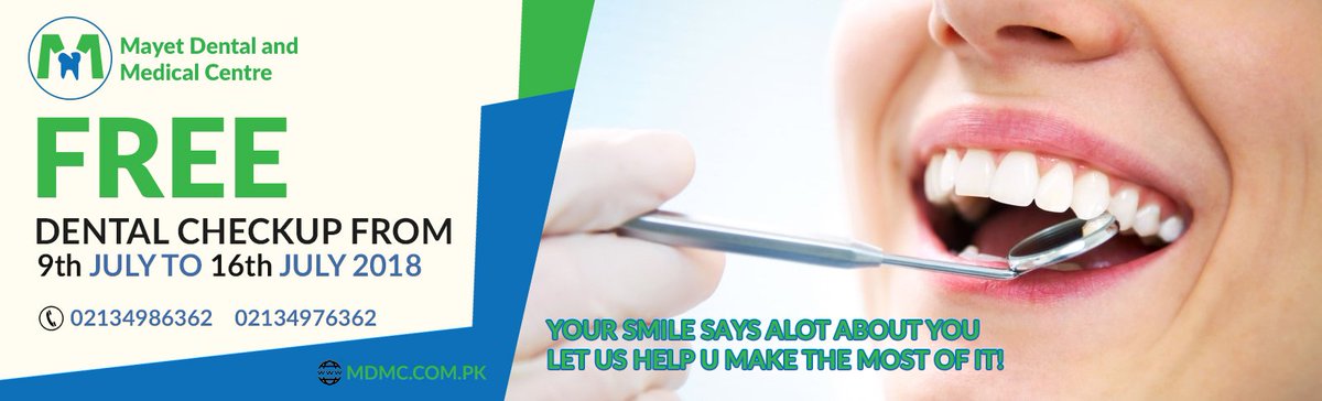 GRAND OPENING OF DENTAL CLINIC FROM MONDAY 9th JULY 2018
#FREE DENTALCONSULTATION FROM 9TH JULY TO 16 JULY 2018
#Book your appoinment online
#http://mdmc.com.pk/appointment/
#Or call for future information 
#02134986362
#02134976362