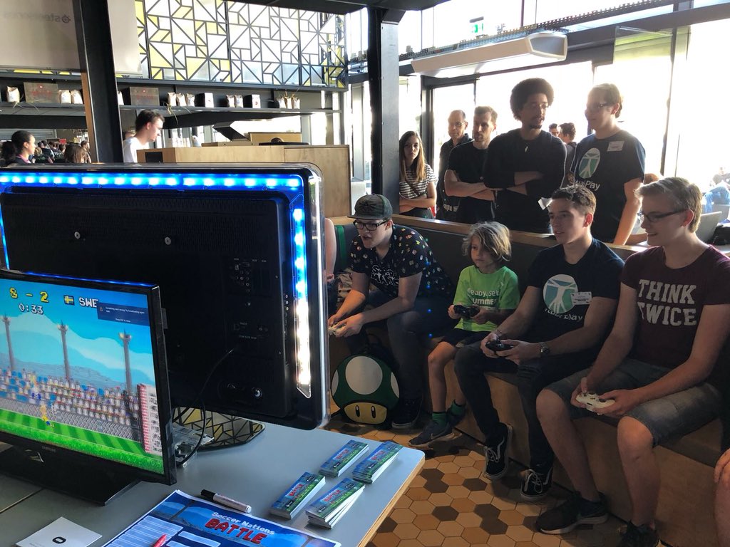 VirtualPlayNL's tweet photo. We had a great #INDIGO18 showing Soccer Nations Battle, with a #preview of new arenas in the #game too! Still on #SteamSummerSale before we update it: get it for less than half a dollar while you can! https://t.co/lVewEWJE3l #Steam #football #party #multiplayer #gamedev #indiedev https://t.co/rllySBLFJH
