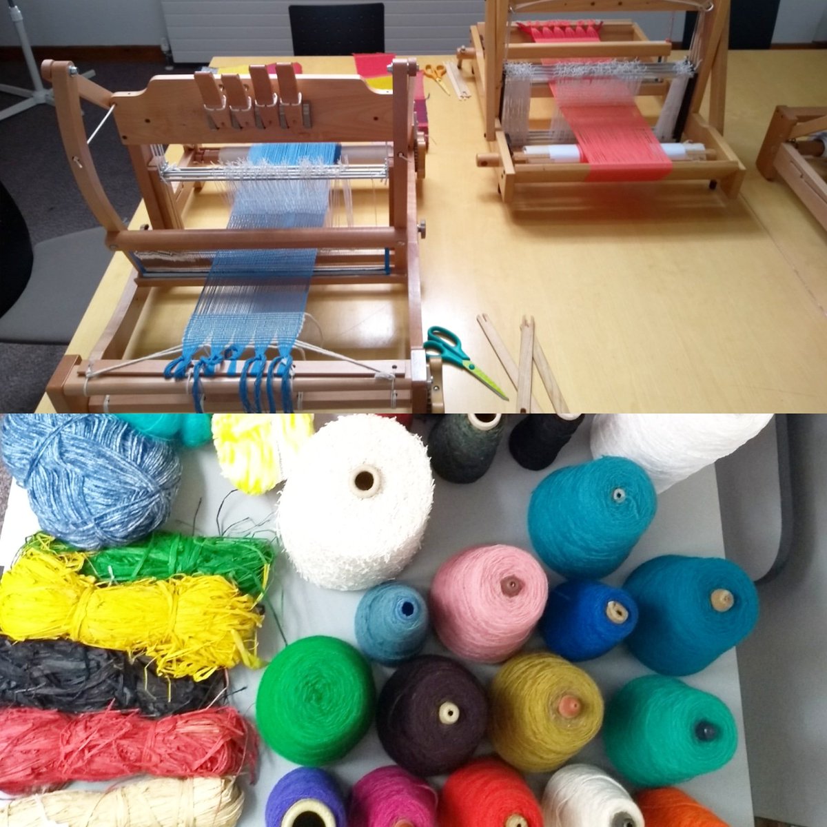 MakersWales's tweet photo. 'Introduction to Table Loom Weaving' workshop today with tutor Laura Thomas
This workshop was rescheduled from March due to heavy snow and ice, what a difference a few months make!
#craftworkshop #weavingworkshop @lmt77 #weave #tutor #learningcraft #learnaboutcraft #makerswales https://t.co/6GhPxABV7S