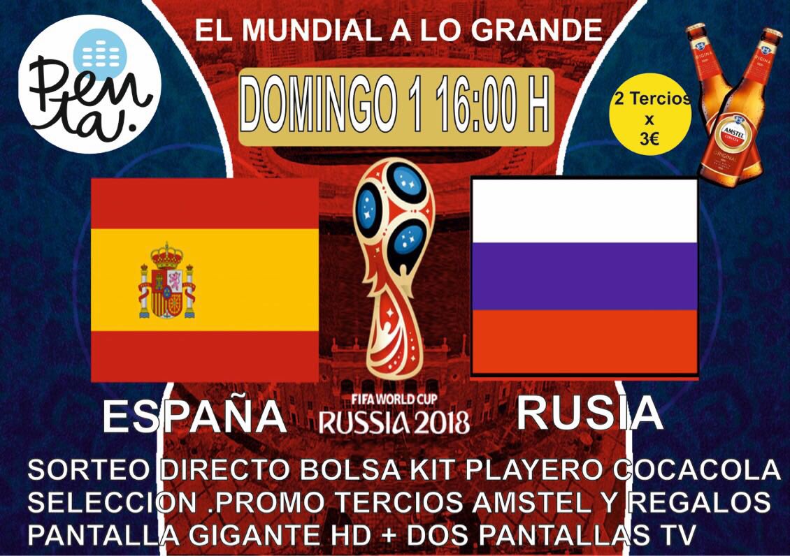 NAVAPentagrama's tweet photo. Damos la bienvenida a julio recordándoos que esta tarde juega España . Abrimos 15h. Regalos sorteos, pantalla gigante hd.

#FelizDomingo #MundialRusia2018  #VamosEspaña #HagamosQueOcurra⁠ ⁠ #BienvenidoJulio #pentagramanava https://t.co/YBl79iIvwU